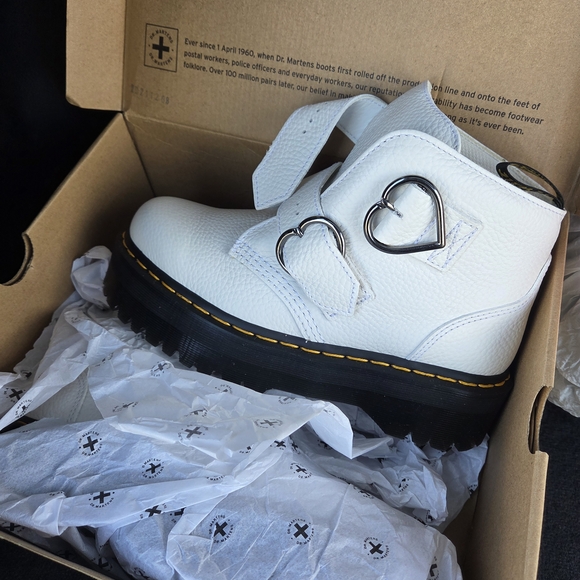 Dr. Martens Shoes - Dr. Martens White Platform Shoes with Heart Buckles